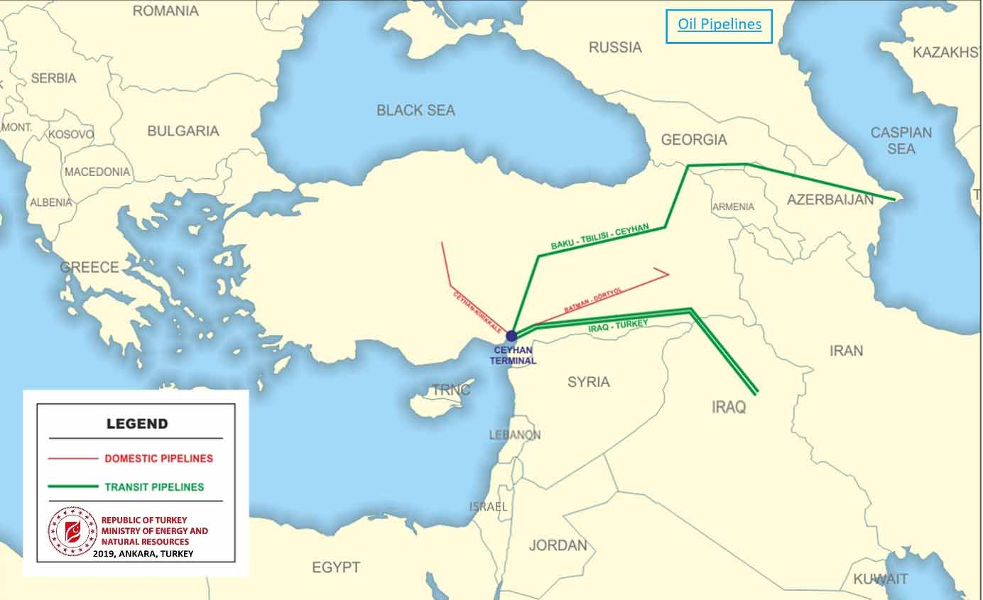 The current status of domestic and import oil pipelines in Turkey can be seen in the map 
